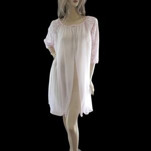 60s Pink Chiffon Peignoir M NWT Angelic Coquette Dollette Retro Glam Duster Gaze